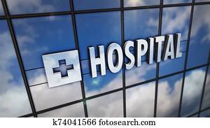 Hospital building with glass wall and mirrored building Hospital building with glass wall and mirrored building