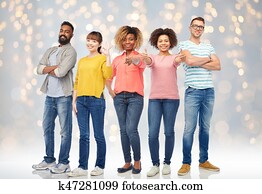 internacional, grupo, de, feliz, pessoas, sobre, luzes