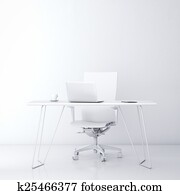 Modern workplace in the office with white wall