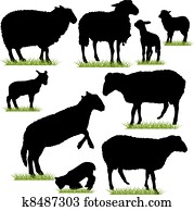 Sheep, e, cordeiros, silhuetas, jogo