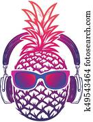 ananas, mit, sunglases, und, headphones., summer, consept., vektor ananas, mit, sunglases, und, headphones., summer, consept., vektor