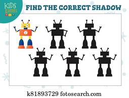 Find the correct shadow for cute cartoon robot educational preschool kids mini game Find the correct shadow for cute cartoon robot educational preschool kids mini game