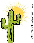 isolado, cacto, e, sol