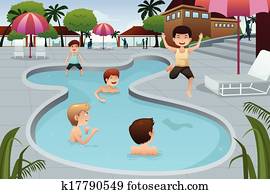 Kids playing in an outdoor swimming pool Kids playing in an outdoor swimming pool