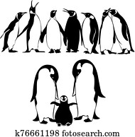 King penguins silhouette illustration set