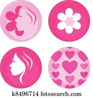 Pink female vector badges or icons isolated on white