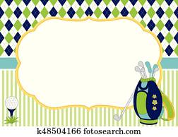 Vector Card Template with Golf Bag, Clubs and Golf Ball. Argyle Background. Golf Vector Illustration. Vector Card Template with Golf Bag, Clubs and Golf Ball. Argyle Background. Golf Vector Illustration.