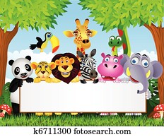 Animal cartoon and blank sign Animal cartoon and blank sign