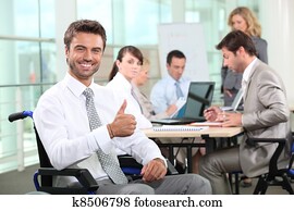 behinderten, geschäftsmann, lächeln, in, büro