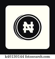 Coin naira icon, simple style