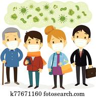 emberek, fárasztó, arc álarc, ellen, viruses