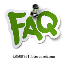 green FAQ sticker over a white background fixed with a metal thumbtack green FAQ sticker over a white background fixed with a metal thumbtack