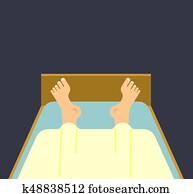 Men legs in bed sleep. Sleeping guy. man under blanket