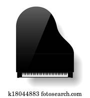 schwarz, grandpiano, draufsicht schwarz, grandpiano, draufsicht