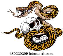 שבור, גולגולת אנושית, ו, snake., קיעקוע