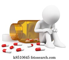 3D depressed man taking pills 3D depressed man taking pills