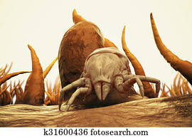 3d, render, de, pó, mite., alergia, casa, higiene, cama