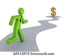 3d small person running to dollar sign.