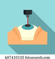 Laser eye examination icon, flat style Laser eye examination icon, flat style