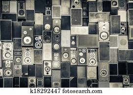Music speakers on the wall in monochrome vintage style Music speakers on the wall in monochrome vintage style