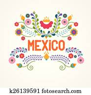 méxico, flores, padrão, e, elementos
