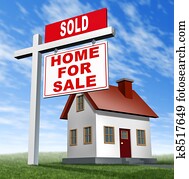 vendido, lar, sinal venda, e, casa