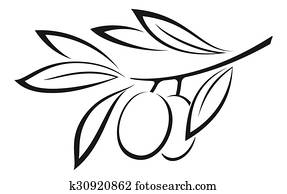 ענף של זית, עם, עינבים, שחור, איקון