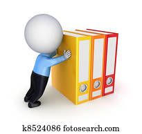 3d small person pushing a colorful folders.