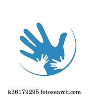 crianças, e, pai, mãos