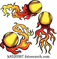 Flaming Softballs with Flames Vecto Flaming Softballs with Flames Vecto