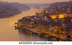 porto, em, pôr do sol, portugal porto, em, pôr do sol, portugal