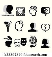Schizophrenia, mental health icons Schizophrenia, mental health icons