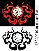 Volleyball with Flaming Border Volleyball with Flaming Border