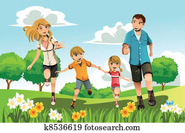 famille, courant, dans parc