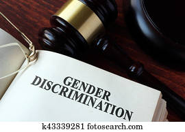 livro, com, capítulo, discriminação gênero, e, um, gavel.