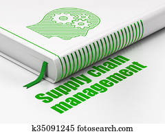 Marketing concept: book Head With Gears, Supply Chain Management on white background