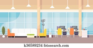 modernes, bank, büro- innere, arbeitsplatz, buero, flache, design