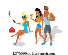 People Relax Summer Isolated on White Background