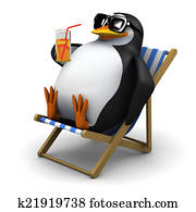 3d Penguin sunbathes with a drink 3d Penguin sunbathes with a drink