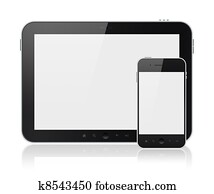 digital tablet, osobný počítač, s, putujúci, trýzeň, telefónny prístroj, izolovaný