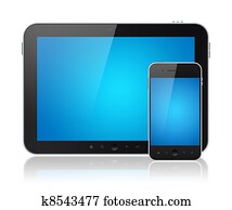 tablete digital, pc, com, móvel, esperto, telefone, isolado tablete digital, pc, com, móvel, esperto, telefone, isolado