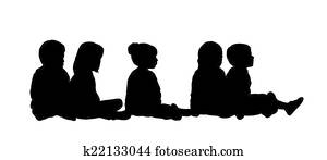 בינוני, קבוצה של ילדים, הושב, צללית, 6