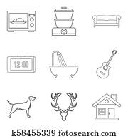 Comfortable house icons set, outline style Comfortable house icons set, outline style