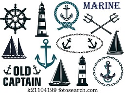 Marine heraldic elements set