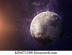 The Pluto with moons from space showing all they beauty. Extremely detailed image, including elements furnished by NASA. Other orientations and planets available.