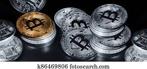 物理, bitcoins., 實際上, crypto, 貨幣, coin., blockchain, technology.