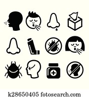 Cold, flu icons - nasal infection, Cold, flu icons - nasal infection,