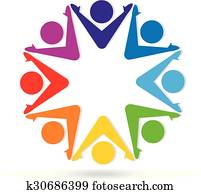 logo, teamwork, barwny, ludzie