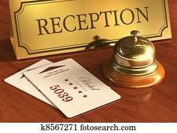 Service bell and cardkeys on hotel reception desk Service bell and cardkeys on hotel reception desk