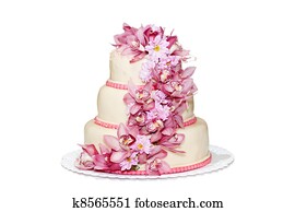 Traditional wedding cake with orchid flowers Traditional wedding cake with orchid flowers